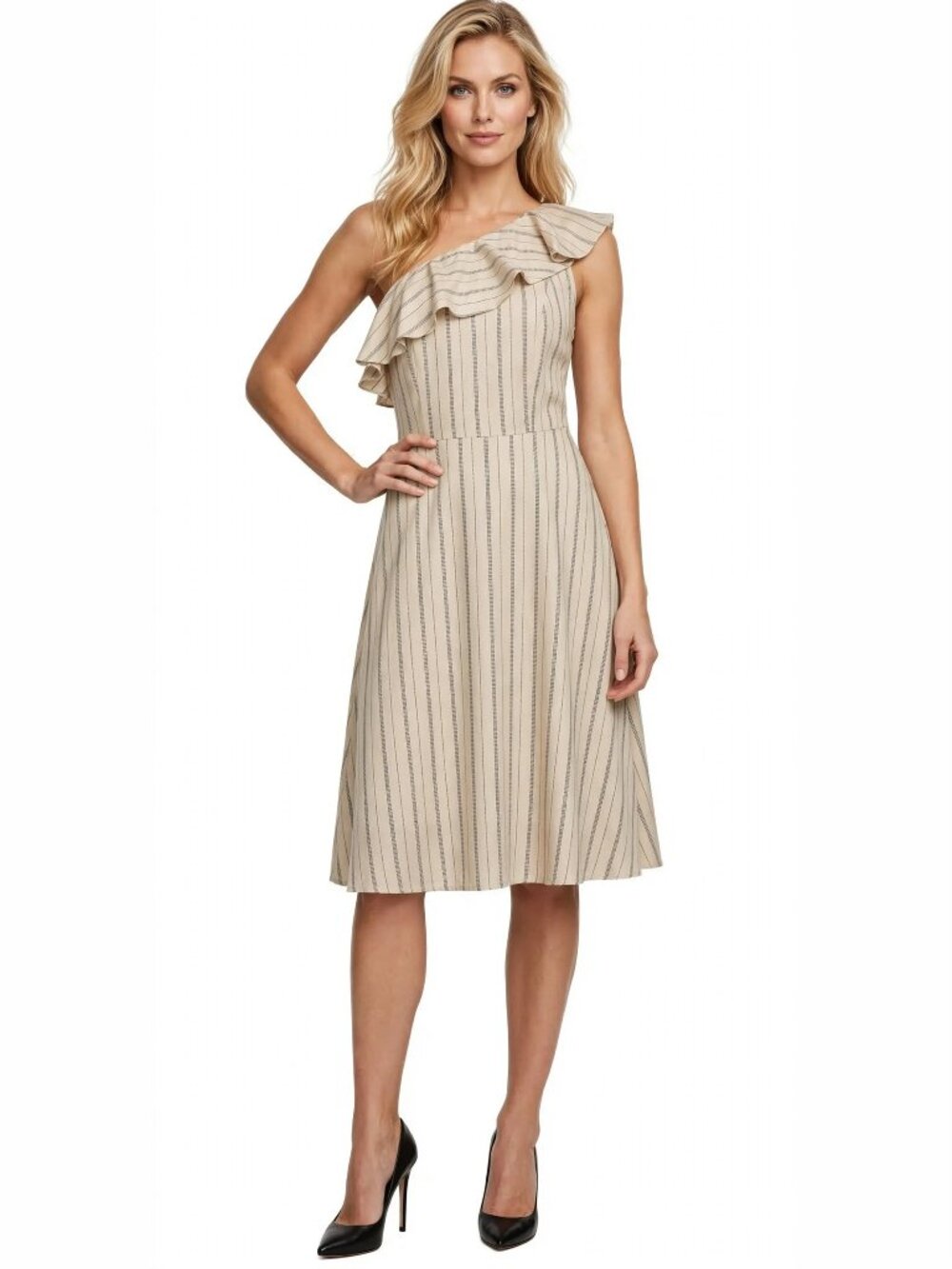 Ann Taylor One Shoulder Dress 100% Rayon Fluttery Ruffled Neckline